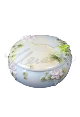 Veronese Design Ap20091aa Porcelain Keepsake Dish With Lid Frog & Lily Motif