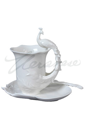 Veronese Design Ap20137yb Porcelain Perched Peacock Handle Coffee Set & Spoon White