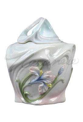 Veronese Design Ap20198aa Glazed Porcelain Iris Condiment Jar Stem & Leaf Lid Pale Blue