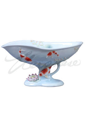 Veronese Design Ap20285aa Art Nouveau Porcelain Koi Fish With Lotus Tray White