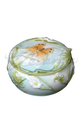 Veronese Design Ap20023aa Ceramic Style Trinket Box With Butterfly Calla Motif