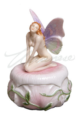 Veronese Design Ap20037aa Trinket Box Kneeling Fairy Mauve Blue Wings On Box Pink