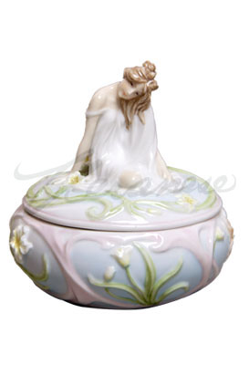 Veronese Design Ap20134aa Porcelain Trinket Box Nymph On Lid Lily Motif Glazed
