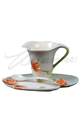 Veronese Design Ap20195ya Poppy Coffee Cup Set With Spoon