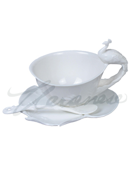 Veronese Design Ap20237yb Peacock Coffee Cup Set With Spoon - White