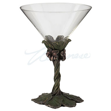 Veronese Design An10442a4 Martini Glass Twisted Stem 6-petal Flower & Leaf Pedestal