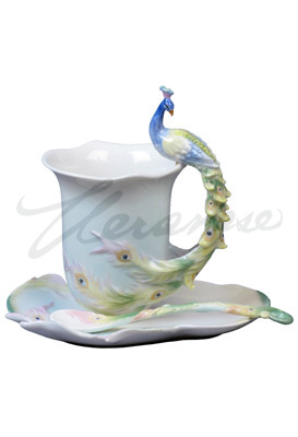 Veronese Design Ap20137ya Coffee Set With Spoon Perched Peacock Is Handle