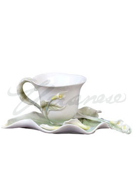 Veronese Design Ap20191ya Calla Lily Coffee Cup Set With Spoon Glazed