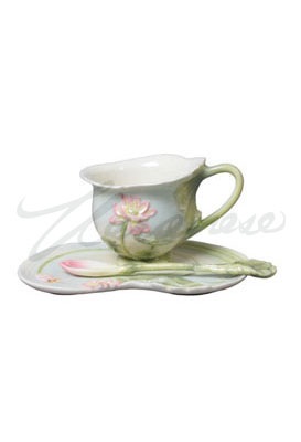 Veronese Design Ap20197ya Porcelain Lotus Coffee Set & Spoon Pale Blue - 3 Piece