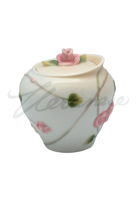 Veronese Design Ap20300aa Porcelain Sugar Bowl Roses Buds Leaves Stems White