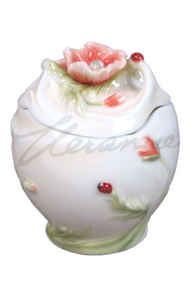 Veronese Design Ap20135ba Condiment Jar Poppy Lid Ladybug Motif Glazed