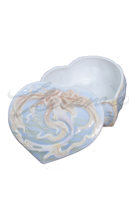 Veronese Design Ap20143aa Heart Shaped Covered Mermaid Trinket Box Glazed - Blue