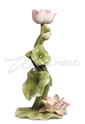 Veronese Design Ap20155aa Lotus Candle Holder Glazed - Green Leaves