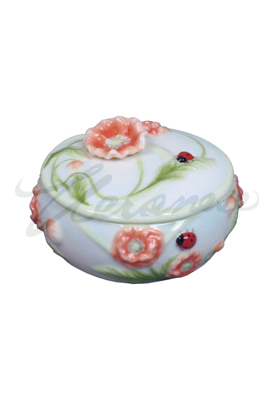 Veronese Design Ap20161aa Trinket Box Poppy & Ladybug Motif Glazed