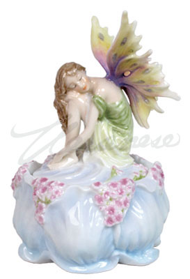Veronese Design Ap20178aa Fairy On Lid Of Trinket Box With Flowers Glazed - Blue