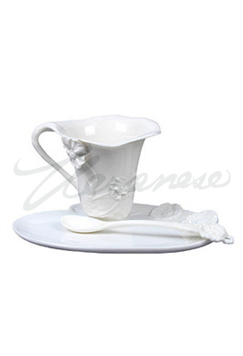 Veronese Design Ap20195yb Poppy Coffee Set With Spoon Glazed - White
