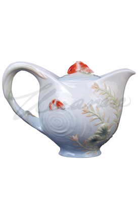 Veronese Design Ap20239aa Koi In Lotus Pond Teapot With Koi Lid Glazed