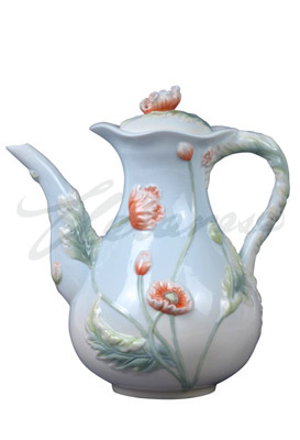 Veronese Design Ap20268aa Poppy Flower Tea Pot With Poppy Bloom Lid - Pale Blue