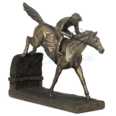Jockey On Horse Jumping Hurdle Cold Cast Bronze Figurine