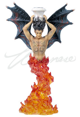 Candle Holder Tatooed Demon With Black Wings