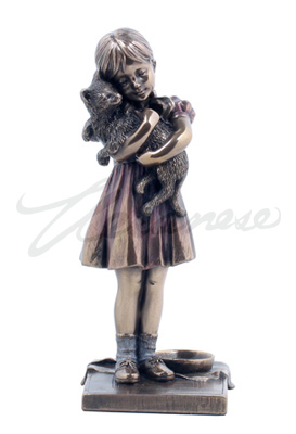 Little Girl Holding Pet Cat, Bronze