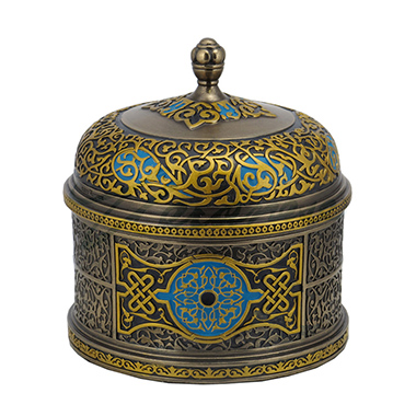 Veronese Design Wu76339a4 Arabesque Pattern Round Trinket Box - Turquoise