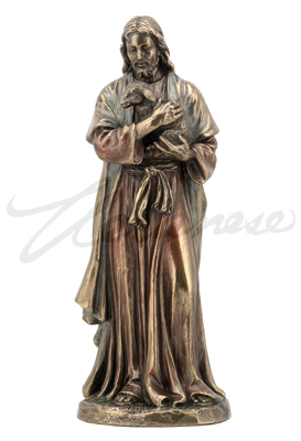 Jesus Holding A Lamb Cold Cast Bronze Figurine Statue