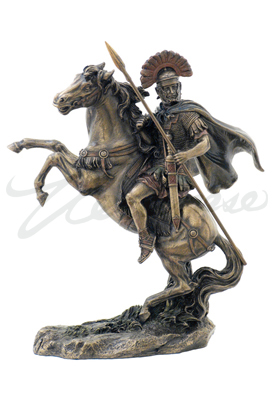 Roman Centurion On Horseback Statue - Bronze Color