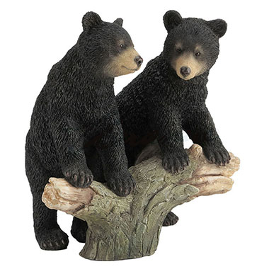 Bear Cubs On Tree Branch Decorative Figurine - Black Color