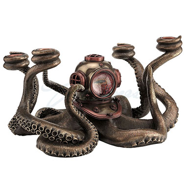 Incredibly Cool Steampunk Diver Octopus 4 Candle Candelabra
