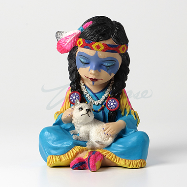 Cosplay Kids Indian Girl With Baby Wolf Sculpture
