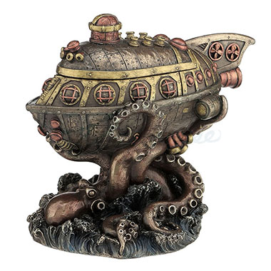 Steampunk Submarine Vs. Octopus Decorative Trinket Stash Box