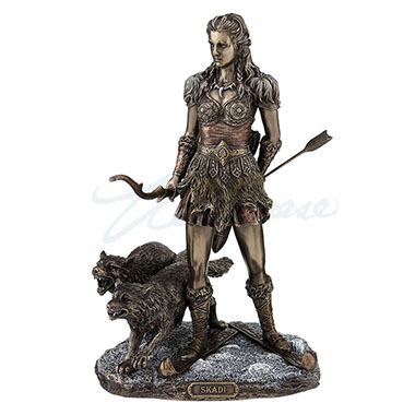 Skadi Norse Giantess Ski Goddess Of Winter & Mountains With Wolves Statue