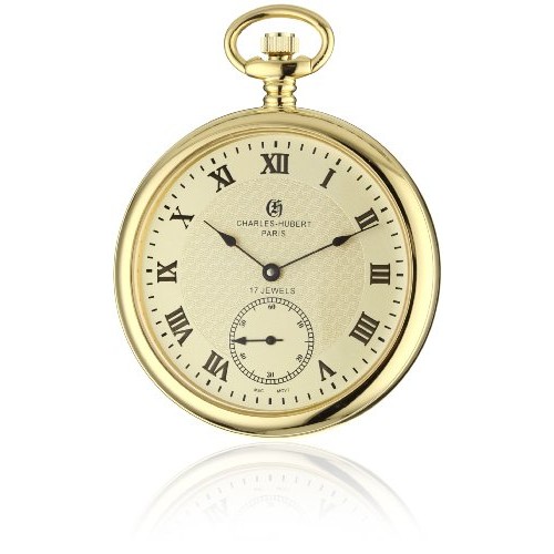Unitron Enterprise 3912-g Ip-plated Stainless Steel Open Face Gold Dial Pocket Watch