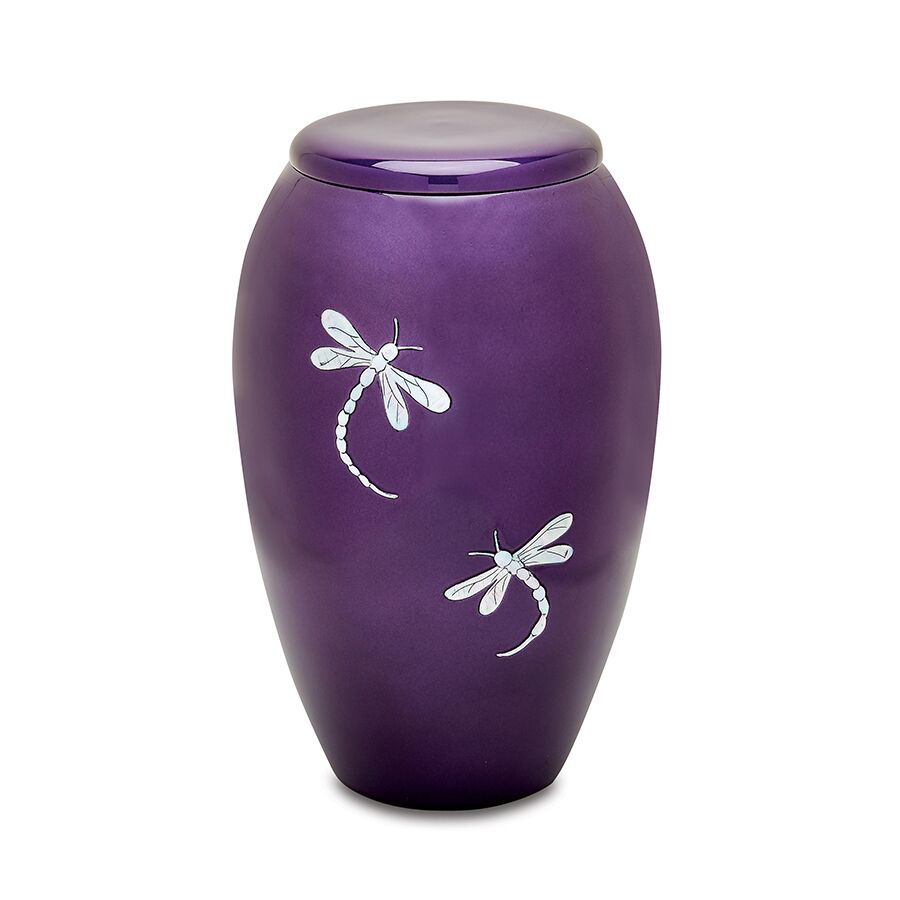 7734-10 Mother Of Pearl Dragonfly Adult Cremation Urn - Lavender