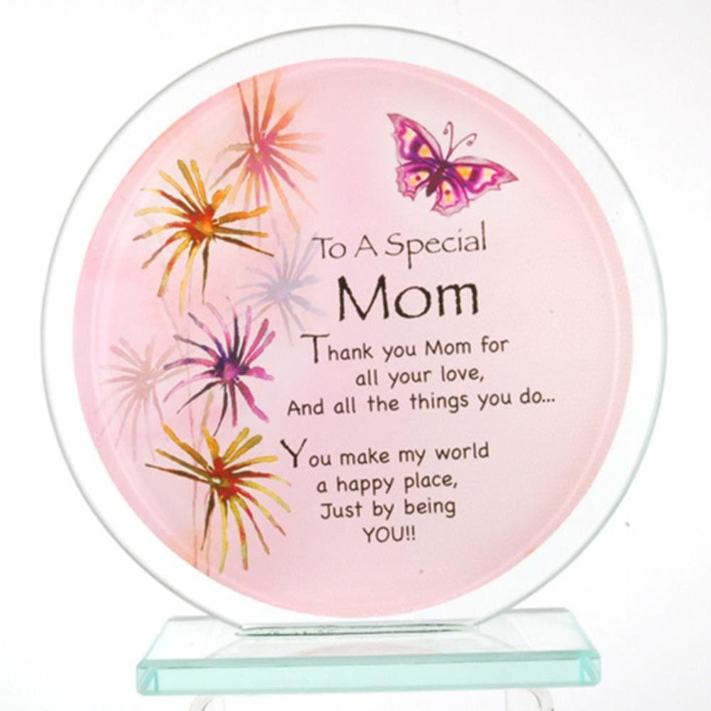 Gwe-828 Special Mom - Inspirational Glass Circle Standing Plaque, Pink