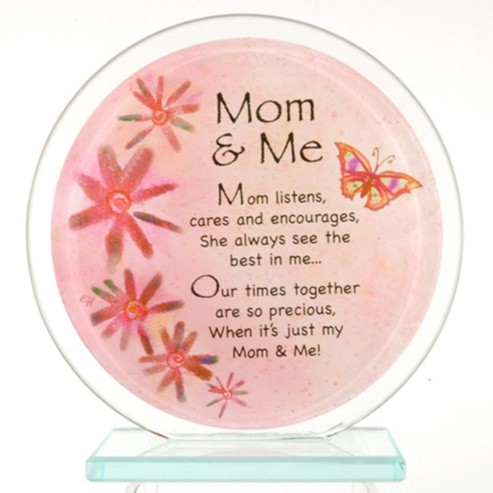 Gwe-835 Mom & Me - Inspirational Glass Circle Standing Plaque, Pink