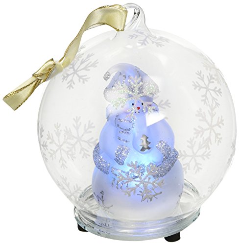 Hd-0372 4 In. Dia. Light Up Glass Ornament - White Snowman