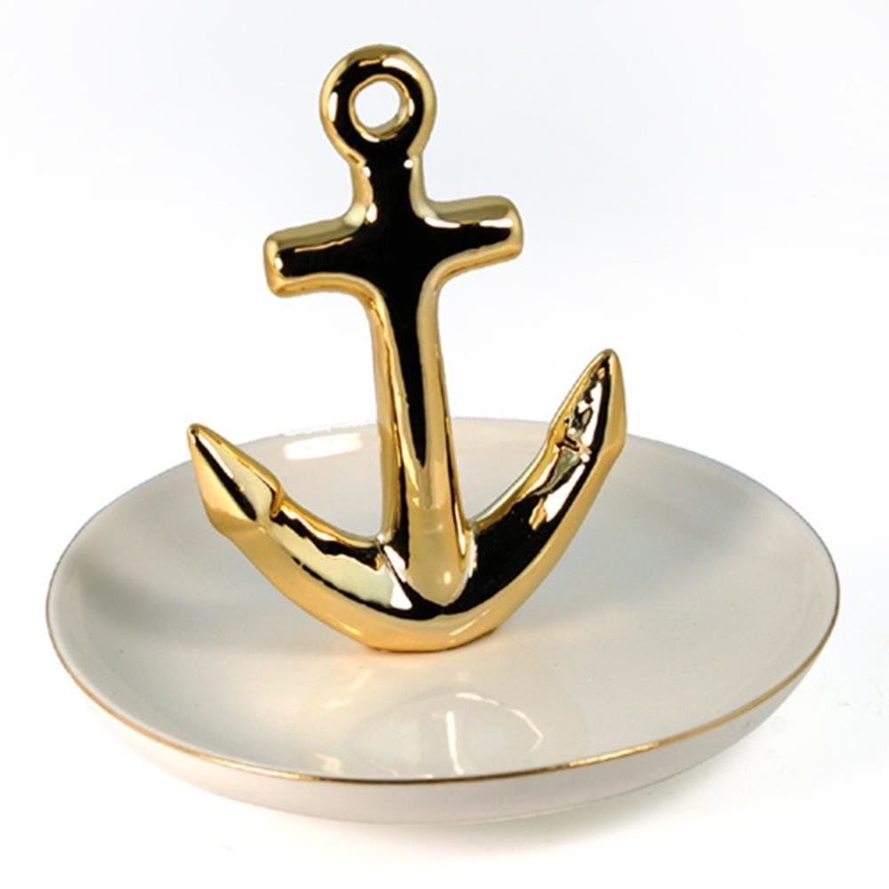 Mge-256 4 In. Ceramic Ring Holder With Anchor, Gold