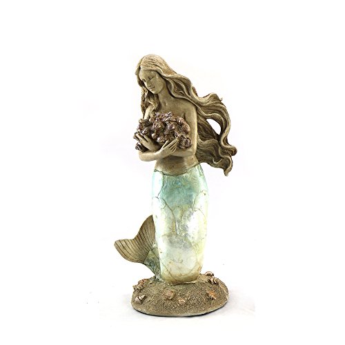 Aaf-056 14.75 In.h Mermaid With Conch Shell Statue