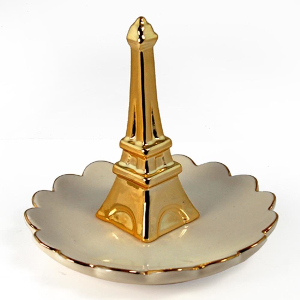Mge-254 4 In. Ceramic Ring Holder With Eiffel Tower, Gold