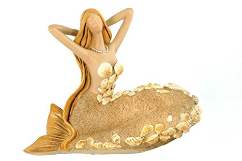 Kte-444 6.5 In. Bathing Mermaid With Sand & Seashells Posing Figurine, Beige