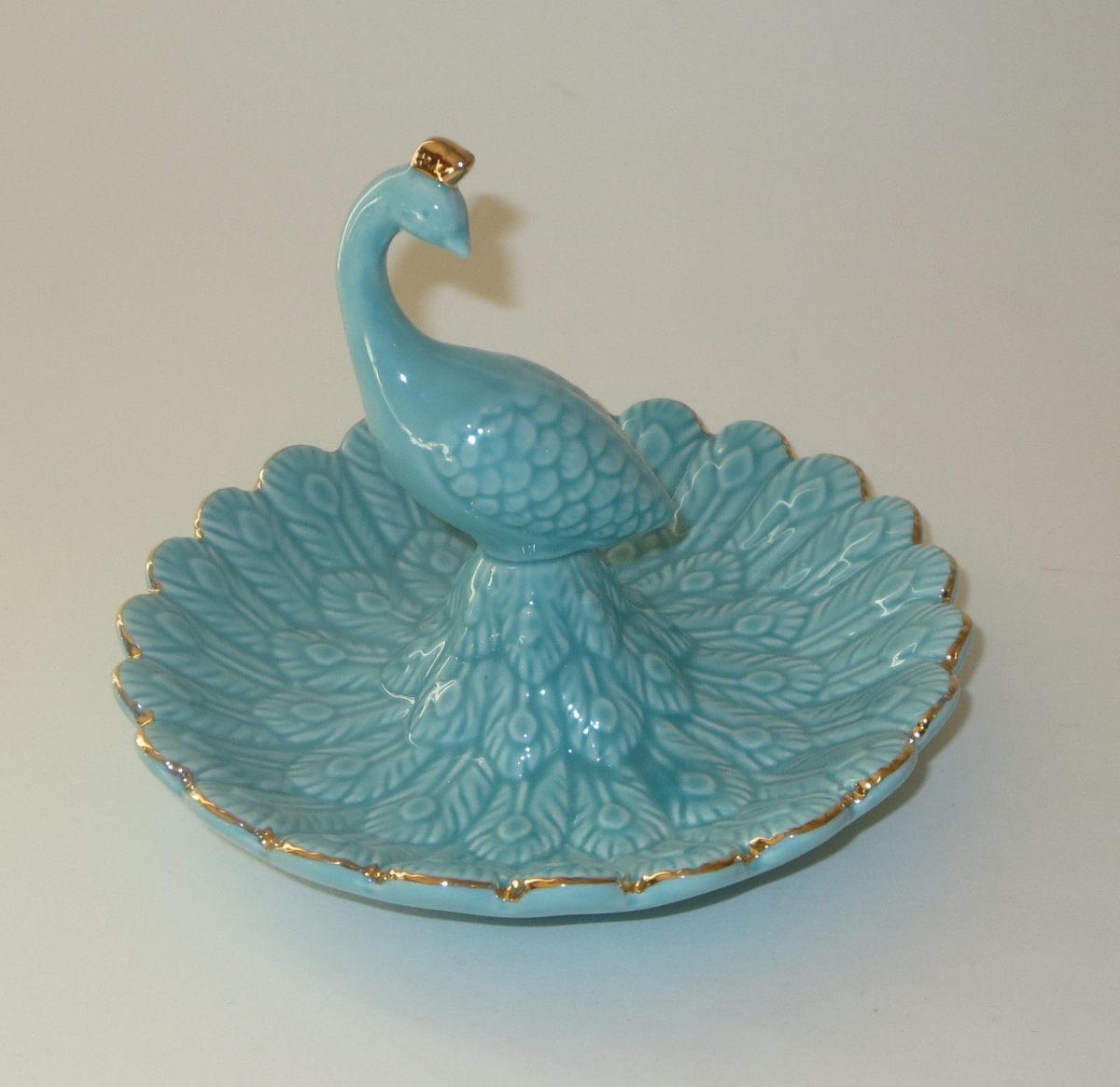 Mgf-317 Blue & Gold Peacock Ceramic Ring Holder