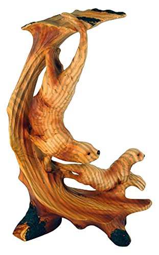 Mme-973 9 In. Two Sea Otters Scene Carving Faux Wood Figurine, Brown