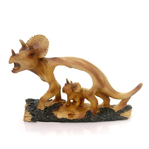 Mmd-200 7 In. Animal Triceratop Woodlike Carving Dinosaur Figurine, Brown