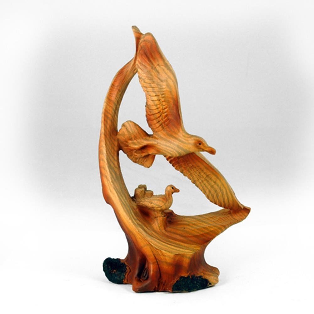 Mme-977 7.75 In. Soaring Seagull & Baby Scene Faux Wood Figurine, Brown
