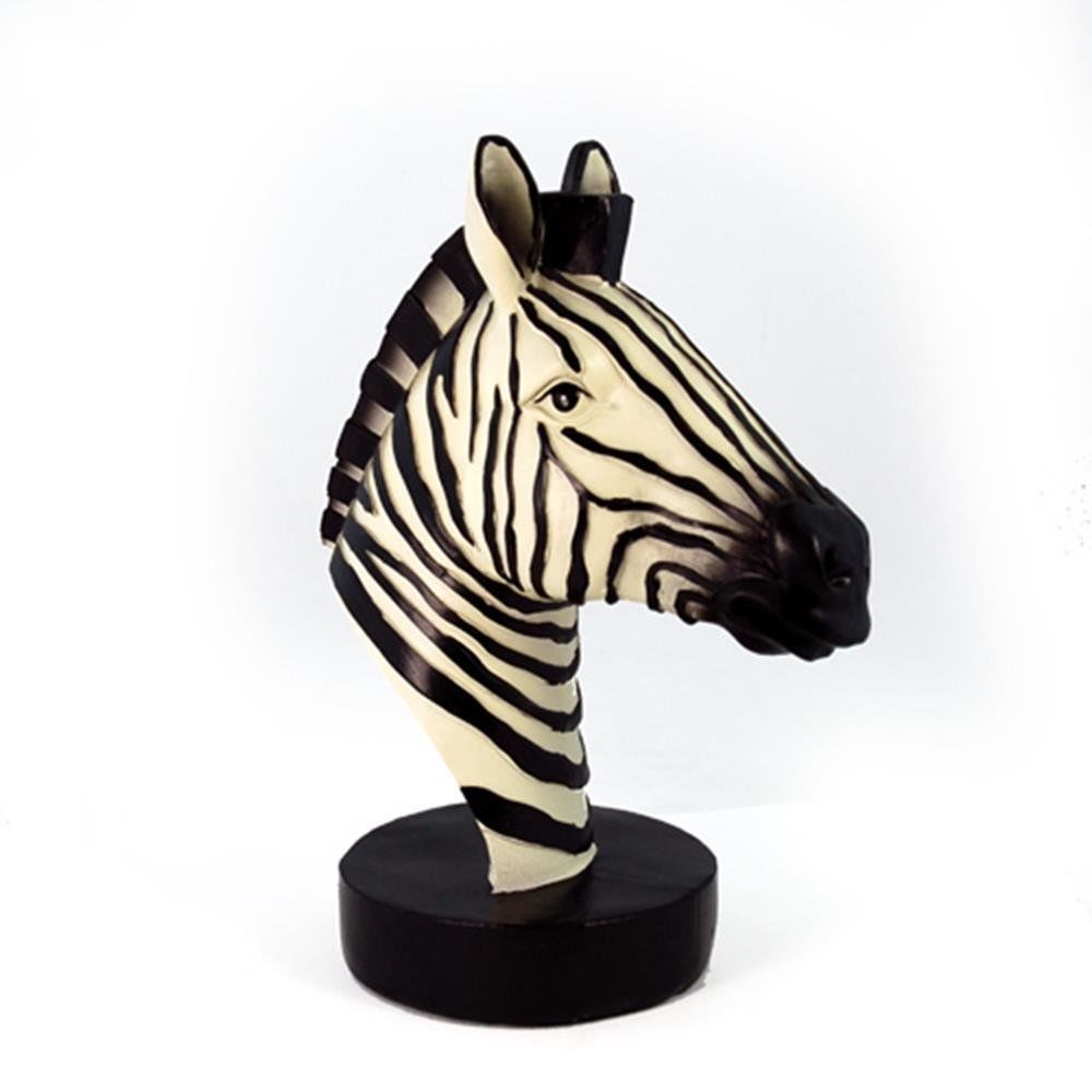 Tee-094 8.5 In. Zebra Head Ceramic Decorative Figurine, Black & White