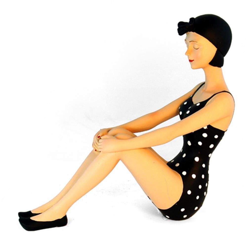 Jwe-068 8 In. Polka Dot Bathing Beauty Serenely Sitting Figurine, Black