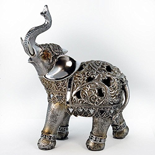 Lke-422 8.5 In. Silver Filigree Elephant Decorative Figurine, Grey