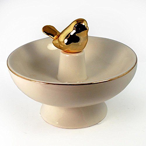 Mge-251 5 In. Ceramic Ring Holder With Gold Bird Resting On Stand